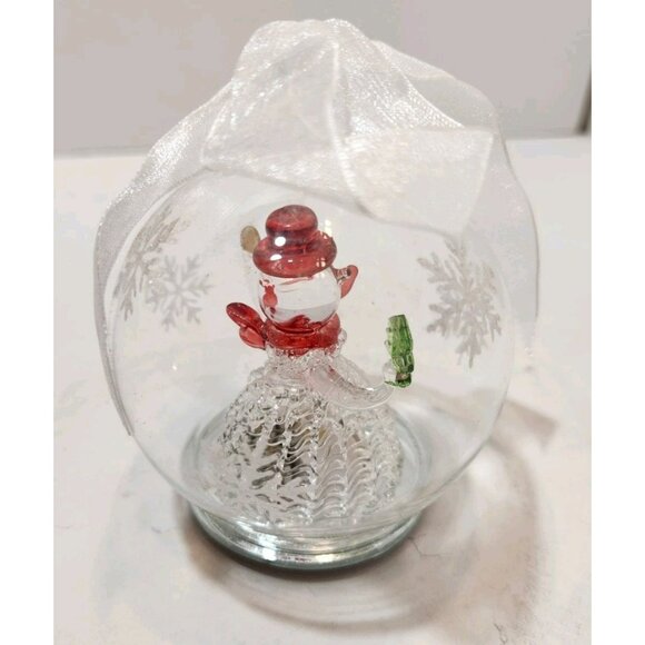Vtg Spun Glass Snowman Christmas Ornament in Etched Glass Ball  LED Lights NIB - Picture 4 of 8